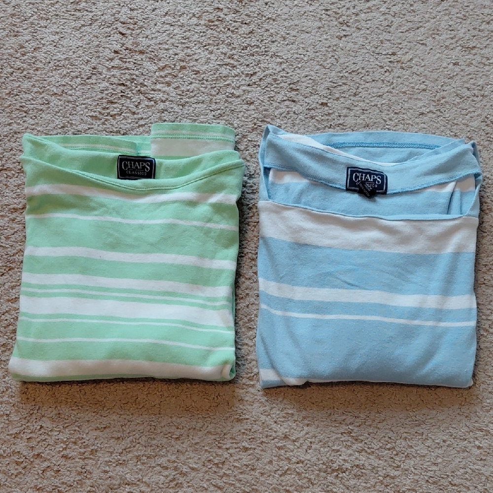 2 For $20 Chaps Striped 3/4 Sleeve Tops in Mint Green & Sky Blue, Size XL